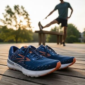 Mens Brooks Running Shoes Glycerin GTS 20 Size 14 Blue and Orange.